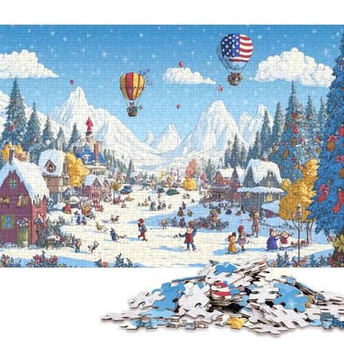1000-teiliges Puzzle für Kinder, Weihnachts-Stadtplatz-Puzzle für Teenager und Holzpuzzles, Familienspiele, Weihnachts- und Geburtstagsgeschenke, 1000 Teile (75 x 50 cm) von WXMMoney
