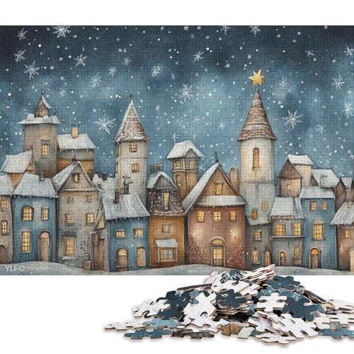 1000-teiliges Puzzle für Kinder, Weihnachtsstadt-Puzzle, quadratisches Puzzle für Kinder und Holzpuzzle, Lernspiel, Herausforderungsspielzeug, 1000 Teile (75 x 50 cm) von WXMMoney