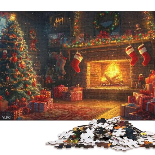 1000-teiliges Puzzle für Kinder und Weihnachts-Kamin-Puzzles, für Kinder und Holzpuzzles, Lernspiele für Kinder und 1000 Teile (75 x 50 cm) von WXMMoney