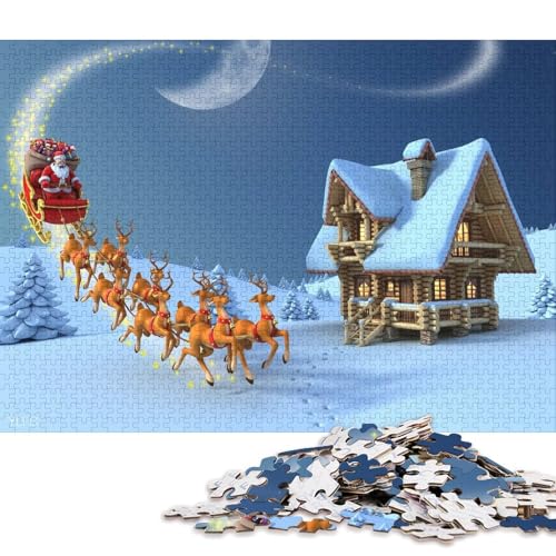 1000-teiliges Puzzle mit Weihnachtsbildern, quadratisches Puzzle für Kinder, Holzpuzzle, Lernspielzeug, 1000 Stück (75 x 50 cm) von WXMMoney