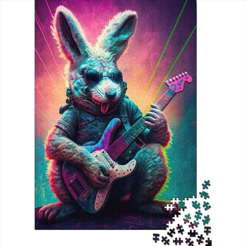 1000-teiliges Puzzlespiel, Kaninchen, Gitarre, Tier, 4 Puzzles, Holzpuzzle, Lernspielzeug, 1000 Teile (75 x 50 cm) von WXMMoney