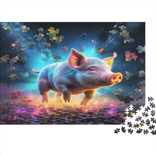 500 Teile Puzzle für Erwachsene, Neonschwein-Puzzle, kreatives rechteckiges Holzpuzzle, Geschenk für Freunde, Familie, 500 Teile (52 x 38 cm) von WXMMoney