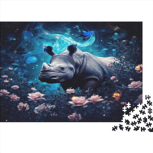 500-teiliges Puzzle für Erwachsene, Nashorn-Tierpuzzle, kreatives rechteckiges Holzpuzzle, Geschenk für Freunde und Familie, 500 Teile (52 x 38 cm) von WXMMoney