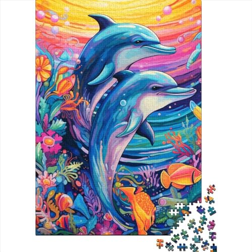 Art Animal Dolphin 1000 Stück Puzzles Für Erwachsene Teenager Stress Abbauen Familien-Puzzlespiel Mit Poster in 1000-teiliges Puzzle Kinder Lernspiel Spielzeug Geschenk Puzzel 1000pcs (75x50cm) von WXMMoney