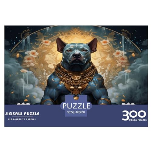 Gold Bulldog 300-teiliges Puzzle für Erwachsene, kreatives rechteckiges Puzzle, Holzpuzzle, Puzzle, Geschenk für Freunde, Familie, 300 Stück (40 x 28 cm) von WXMMoney
