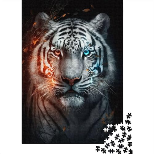 Holzpuzzle 1000 Teile, bunter weißer Tiger, Holzpuzzle, Lernpuzzle, Spielzeug für Jungen und Mädchen, Weihnachts- und Geburtstagsgeschenk (75 x 50 cm) von WXMMoney