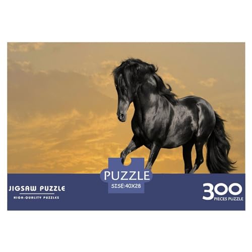 Holzpuzzle 300 Teile, schwarzes Pferd, kreatives rechteckiges Puzzle, tolles Puzzle für Erwachsene, 300 Teile (40 x 28 cm) von WXMMoney