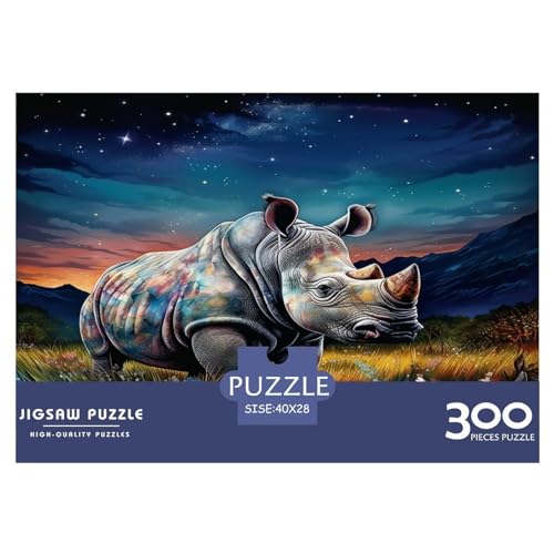 Holzpuzzle 300 Teile Steppennashorn-Puzzle, kreatives rechteckiges Puzzle, tolles Puzzle für Erwachsene, 300 Teile (40 x 28 cm) von WXMMoney