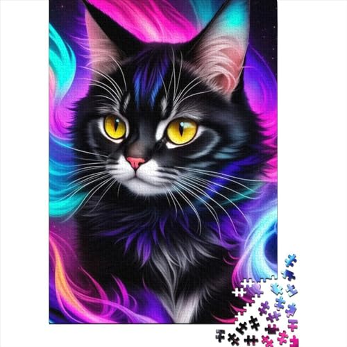 Hübsches Katzenporträt, 1000-teiliges Holzpuzzle, Lernpuzzle, Familienspiel, Puzzle für Kinder, Weihnachts- und Geburtstagsgeschenk (75 x 50 cm) von WXMMoney