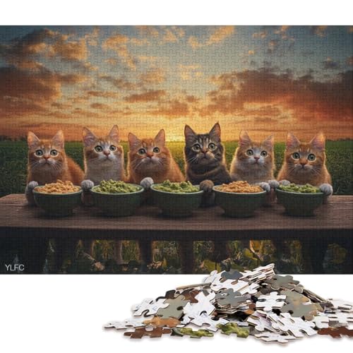 Puzzle für Kinder, 1000 Teile, künstlerisches süßes Kätzchen, kreatives quadratisches Puzzle für Kinder und Stressabbau, Holzpuzzlespiele und einzigartige Geschenke (75 x 50 cm) von WXMMoney