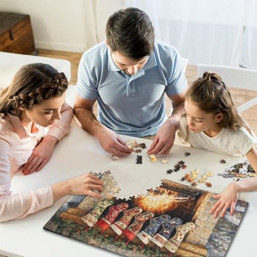 Puzzle mit 1000 Teilen, Weihnachtskamin, quadratisches Puzzle für Kinder, Holzpuzzle, Lernspielzeug, 1000 Stück (75 x 50 cm) von WXMMoney