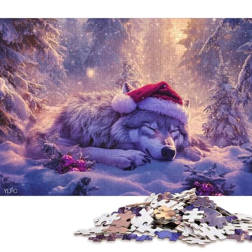 Puzzle mit 1000 Teilen, Weihnachtswolf, quadratisches Puzzle für Kinder, Holzpuzzle, Lernspielzeug, 1000 Stück (75 x 50 cm) von WXMMoney