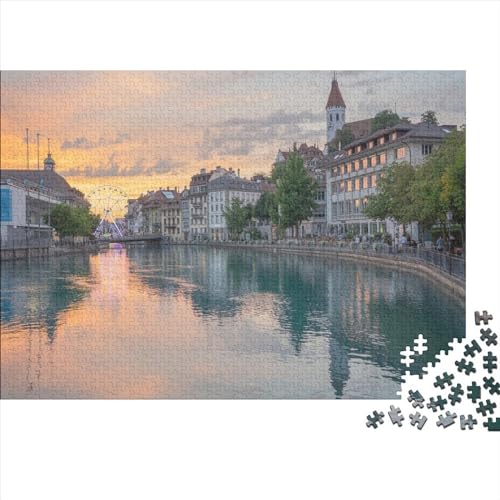Puzzles 1000 Teile für Erwachsene, Schweizer Schönheitspuzzle für Erwachsene, Holzbrettpuzzles, Familiendekoration, 1000 Teile (75 x 50 cm) von WXMMoney