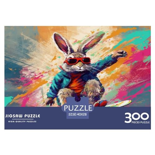 Skateboard-Kaninchen-Puzzles für Erwachsene, 300-teiliges Puzzle für Erwachsene, Holzpuzzle, lustiges Dekomprimierungsspiel, 300 Teile (40 x 28 cm) von WXMMoney