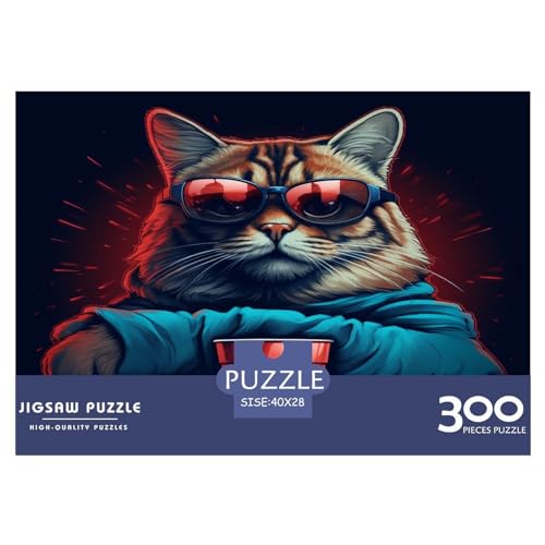 Tiere Katze 300 Teile Puzzles für Erwachsene Kreatives rechteckiges Puzzle Holzpuzzle Puzzle Geschenk für Freunde Familie 300 Stück (40 x 28 cm) von WXMMoney