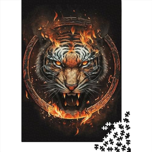 WXMMoney Fire Tiger Head Puzzle 500 Teile Für Erwachsene Und Kinder Ab 14 Jahren Für Stressabbauer Puzzel 500pcs (52x38cm) von WXMMoney