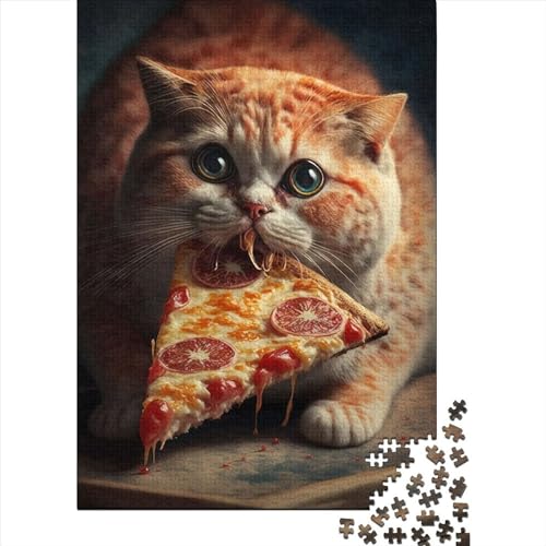WXMMoney Funny Cat Eating Pizza 1000 Stück Puzzles Für Erwachsene Teenager Stress Abbauen Familien-Puzzlespiel 1000-teiliges Puzzle Kinder Lernspiel Spielzeug Geschenk Puzzel 1000pcs (75x50cm) von WXMMoney