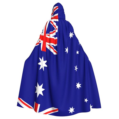 WXXWXD Bedruckter Kapuzenumhang mit australischer Flagge, Halloween-Kostüm, kann für Partys, Rollenspiele, Fliege, ohne Reißverschluss, übergroßer Kapuzenumhang verwendet werden von WXXWXD
