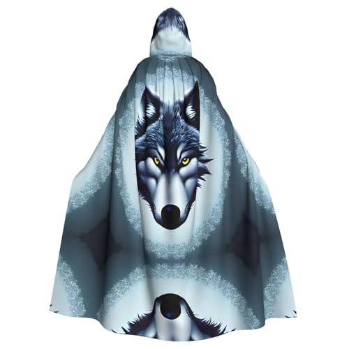 WXXWXD Fierce Wolfskopf, bedruckter Kapuzenumhang, Halloween-Kostüm, kann für Partys, Rollenspiele, Fliege, ohne Reißverschluss, übergroßer Kapuzenumhang verwendet werden von WXXWXD