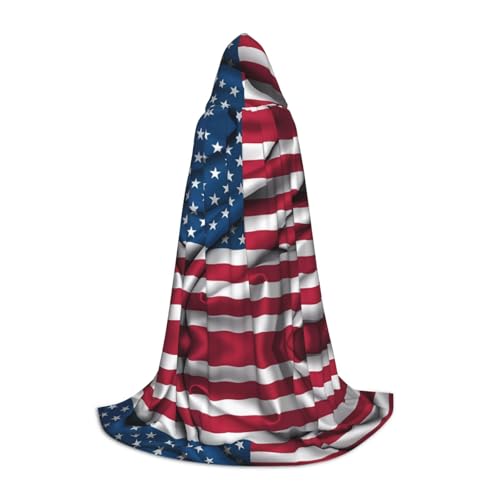 WXZYFP Amerikanische Flagge, mittelgroßer Kapuzenumhang für Teenager, geeignet für Halloween und Themenpartys, leicht zu waschen und zu pflegen. von WXZYFP
