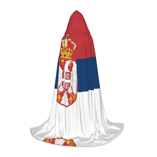 WXZYFP Flagge Serbiens Großer Kapuzenumhang für Jugendliche, geeignet für Halloween und Themenpartys, leicht zu waschen und zu pflegen. von WXZYFP