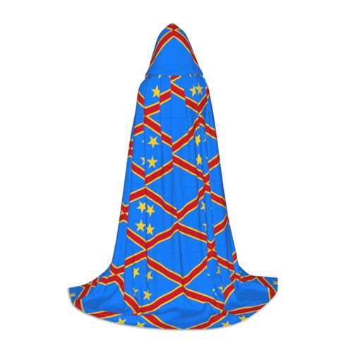 WXZYFP Flagge des Kongo Großer Kapuzenumhang für Jugendliche, geeignet für Halloween und Themenpartys, leicht zu waschen und zu pflegen. von WXZYFP