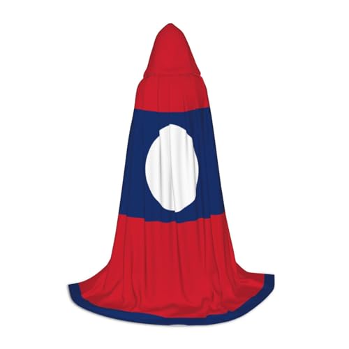 WXZYFP Flagge von Laos Großer Kapuzenumhang für Jugendliche, geeignet für Halloween und Themenpartys, leicht zu waschen und zu pflegen. von WXZYFP