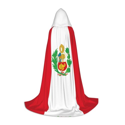 WXZYFP Flagge von Peru, kleiner Kapuzenumhang für Jugendliche, geeignet für Halloween und Themenpartys, leicht zu waschen und zu pflegen. von WXZYFP