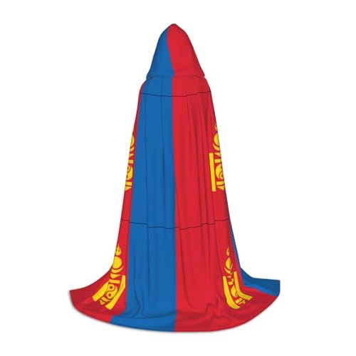 WXZYFP Mongolische Flagge, kleiner Kapuzenumhang für Jugendliche, geeignet für Halloween und Themenpartys, leicht zu waschen und zu pflegen. von WXZYFP