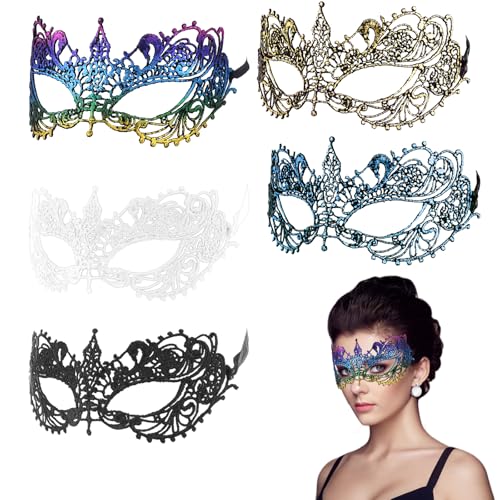 5 Stück Maskerade-Maske für Damen, Kostüm-Masken, Spitze, Schwarz / Gold, venezianische Maske, Spitzenmasken für Ballparty, venezianische Maskerade, Kostüm, Halloween, Karneval, Rollenspiel von WY LIGHTING LEVEL
