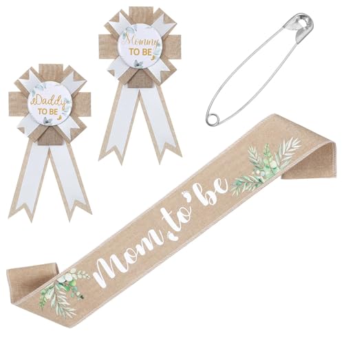 Neutrale Salbeigrüne Schärpe für werdende Mütter Babyparty-Dekoration Anstecknadel für werdende Väter rustikale Boho-Schärpe für werdende Mütter Anstecknadel-Set für Babyparty für Schwangere Mütter von WY LIGHTING LEVEL