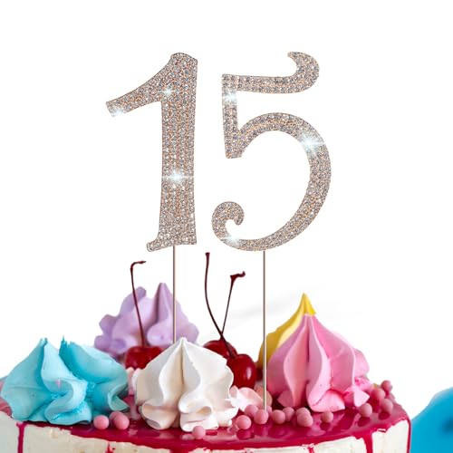 15 Zahl Kuchen Topper Strass, Kuchendekoration Kuchendeckel 15 Jahre Geburtstagstorte Deko für Erwachsene Zeremonie Party Zubehör Jahrestag Geburtstag von WY LIGHTING LEVEL