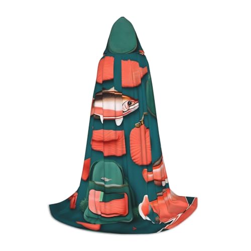Kapuzenumhang mit Lachsmuster, warm, lang, Cosplay, Kostüme, Oberbekleidung, Karneval, Hoodies, Capes Kapuzenumhang mit Lachsmuster, warm, lang, Cosplay, Kostüme, Oberbekleidung, Karneval, Hoodies, Capes von WYCZHY