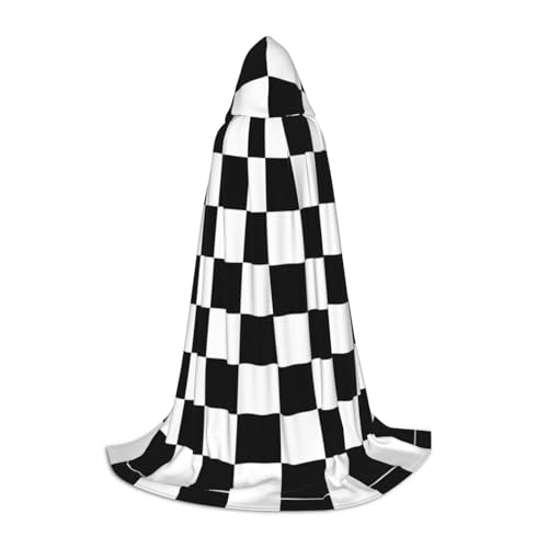 Schwarz-weißer karierter Kapuzenumhang für den Winter, warm, lang, Cosplay-Kostüme, Oberbekleidung, Karneval, Hoodies, Capes Schwarz-weißer karierter Kapuzenumhang für den Winter, warm, lang, Cosplay-Kostüme, Oberbekleidung, Karneval, Hoodies, Capes von WYCZHY