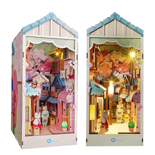 DIY Book Nook Kit Miniatur Puppenhaus DIY Book Nook Puppenhaus Kit,Booknook Bücherregal Insert Decor Alley,Buchstützen Modell Build-Creativity Kit mit Staubschutz (A) von WYEIAHS