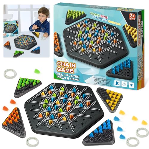 Triggle Spiel,Interaktives Triggle Brettspiel,Ketten Dreieck Schachspiel, Triggle Spiel Gummibänder,Dreieck Schach Brettspiel,Geeignet für Kinder ab 3 Jahren (Klein) von WYFDCZZP