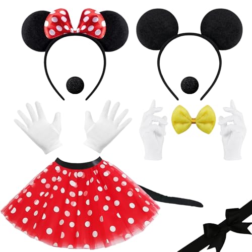 WYFDCZZP Damen Maus Mouse Kostüm, Karnevalskostüme für micky und minni mouse, Gepunkteter Tutu + 2 Haarreifen mit Maus Ohren + 2 Handschuhe +Schwanz + 2 Nase, Mouse Cosplay Set für Halloween Karneval WYFDCZZP Damen Maus Mouse Kostüm, Karnevalskostüme für micky und minni mouse, Gepunkteter Tutu + 2 Haarreifen mit Maus Ohren + 2 Handschuhe +Schwanz + 2 Nase, Mouse Cosplay Set für Halloween Karneval von WYFDCZZP
