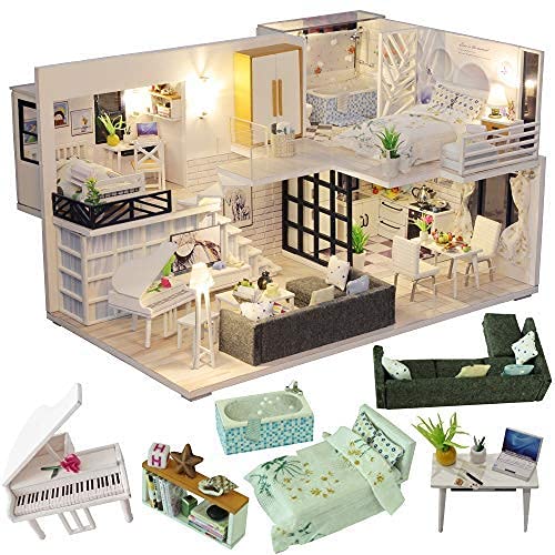 DIY Puppenhaus Mit Möbeln, DIY Dollhouse Kit Plus Staubdicht Und Musikbewegung, Kreativraum Im Maßstab 1:24 Für Geburtstag, Kindertag, Valentinstag, Happytime DIY Puppenhaus Mit Möbeln, DIY Dollhouse Kit Plus Staubdicht Und Musikbewegung, Kreativraum Im Maßstab 1:24 Für Geburtstag, Kindertag, Valentinstag, Happytime von WYFQL-JYO