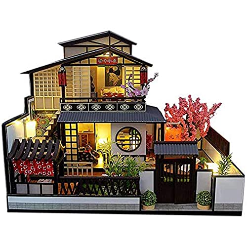 Villa Model 3D Puppenhaus-Kit Mit Möbeln, Handgefertigtes Puzzle, Miniatur-Kit, Geschenke, Led-Leuchten/Möbel-Kit/Staubschutz/Musik (North Spring) von WYFQL-JYO