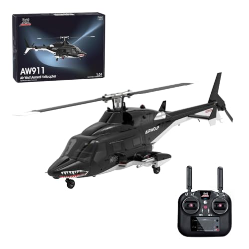 WYFTOY AW-911 Airwolf RC Hubschrauber mit, 1/34 Maßstab 2.4G 9CH Flybarless Fernbedienung Hubschrauber, 6G/3D Stunt Modus, GPS Positionierung, Mode 1/Mode 2 umschaltbar, 1Batterie von WYFTOY