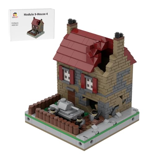 WYFTOY MOC-183062 Miniatur WWII Sandkasten-Set,Zerstörte Haus mit Roten Dachziegeln, Panzern & Soldaten,Authentische Nachkriegsatmosphäre für Sammler & Erwachsene(513 Teile) von WYFTOY