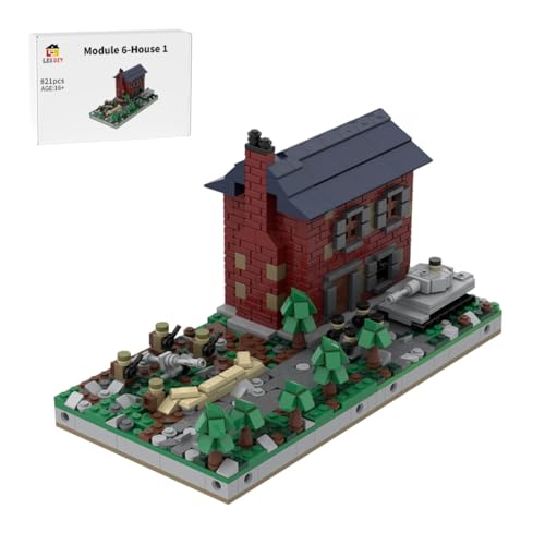 WYFTOY Militär-Diorama,MOC-183062 Miniatur WWII Sandkasten-Set mit Rotem Backsteinhaus, Panzern & Soldaten, Kreativer Modellbau für Sammler & Erwachsene(821 Teile) von WYFTOY