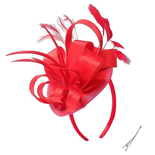 WYLZLKX Eleganter Fascinator für Damen, Cocktail, Teeparty, Kopfbedeckung, exquisiter französischer Fascinator für Hochzeit, Rot WYLZLKX Eleganter Fascinator für Damen, Cocktail, Teeparty, Kopfbedeckung, exquisiter französischer Fascinator für Hochzeit, Rot von WYLZLKX