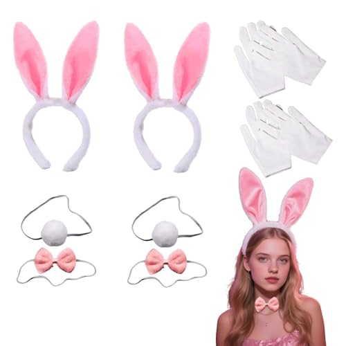 WYRGQIQN Hasenohren mit Fell für Hunde & Bunny Frau Cosplay – Komplettset mit Haarreifen, Schwänzen & Handschuhen für Erwachsene WYRGQIQN Hasenohren mit Fell für Hunde & Bunny Frau Cosplay – Komplettset mit Haarreifen, Schwänzen & Handschuhen für Erwachsene von WYRGQIQN