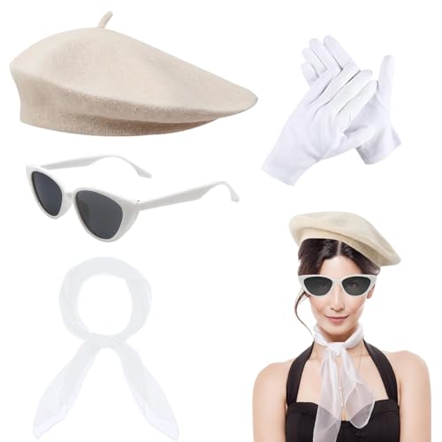WYRGQIQN 50er-Jahre-Kostüm-Zubehör Set+Vintage Accessoire-Set+Damen Outfit+4-teilig+Beige&Weiß+56-58cm Hutgröße WYRGQIQN 50er-Jahre-Kostüm-Zubehör Set+Vintage Accessoire-Set+Damen Outfit+4-teilig+Beige&Weiß+56-58cm Hutgröße von WYRGQIQN