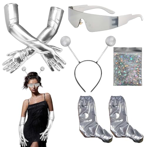 WYRGQIQN Alien Kostüm Set für Damen,Weltraum Kostüm – 5-teiliges Außerirdisches Kostüm Set für Damen,Alien Haarreif Alien Brille, Perfektes Karneval Kostüm für Halloween und Themenpartys WYRGQIQN Alien Kostüm Set für Damen,Weltraum Kostüm – 5-teiliges Außerirdisches Kostüm Set für Damen,Alien Haarreif Alien Brille, Perfektes Karneval Kostüm für Halloween und Themenpartys von WYRGQIQN