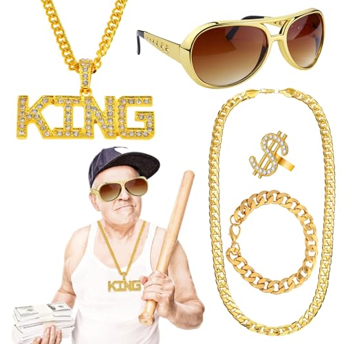 WYRGQIQN Disco Kostüm Herren 70er 80er Jahre Disco Outfit Herren – Der ultimative 80er und 90er Jahre Hip-Hop-Schmuck-Set – Perfekt für Elvis und Boss Kostüme WYRGQIQN Disco Kostüm Herren 70er 80er Jahre Disco Outfit Herren – Der ultimative 80er und 90er Jahre Hip-Hop-Schmuck-Set – Perfekt für Elvis und Boss Kostüme von WYRGQIQN