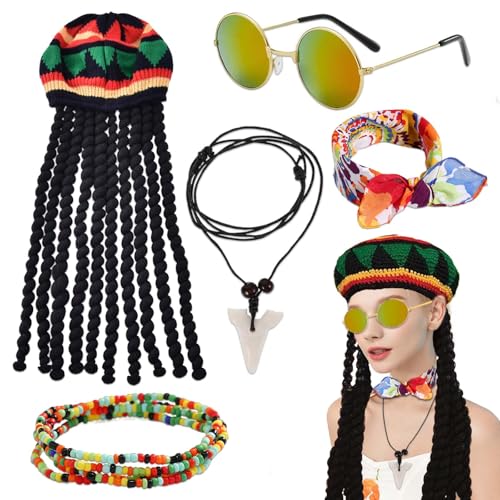 WYRGQIQN Rasta Mütze, Mütze Rasta Dreadlocks - Lustige Mütze mit Haaren und Zubehör,Rasta Hut Mit Gelber Brille Und Halskette, Cowboy Kostüm Herren trifft auf Rasta Perücke WYRGQIQN Rasta Mütze, Mütze Rasta Dreadlocks - Lustige Mütze mit Haaren und Zubehör,Rasta Hut Mit Gelber Brille Und Halskette, Cowboy Kostüm Herren trifft auf Rasta Perücke von WYRGQIQN