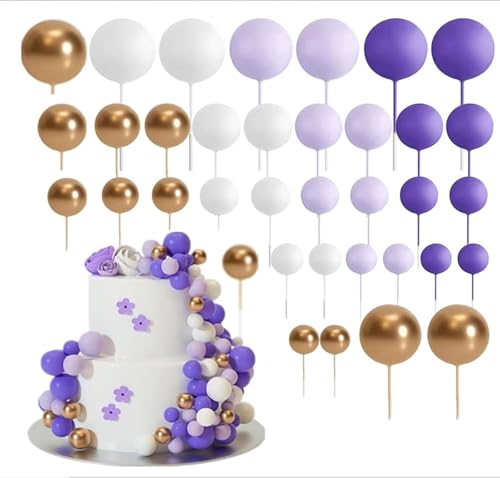 36Pcs Mini Ball Kuchenaufsätze, Mini Ballon Kuchendekorationen, Schaumstoff Kugel Kuchenspieße, kugelförmige Cupcake Topper, DIY Kucheneinsatz von WYSUMMER