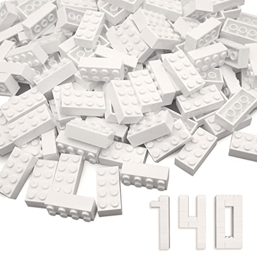 WYSWYG 140 Bausteine 2x4 Klassische Steine, Hochwertig, Kompatibel mit Lego& Top-Marken, Bunt, für Kinder & MOC-Liebhaber - Weiß von WYSWYG
